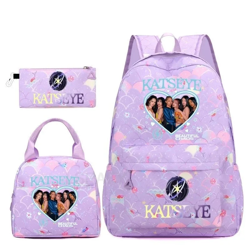 sac à dos amusant katseye, imperméable, grande capacité, pour ordinateur portable, sac d'école, pour femmes et hommes, motif dessin animé, sac de voyage, ensemble de 3 pièces.