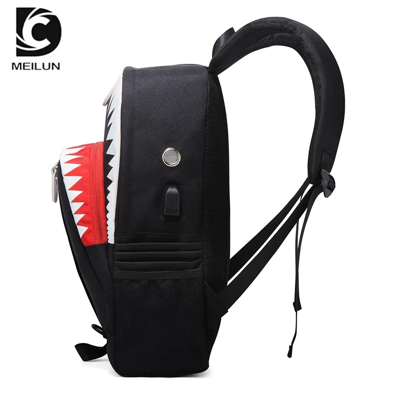 sac à dos de mode usb charge nuit lumineux requin sac à dos pour ordinateur portable étudiants sac de poitrine adolescents sacs d'école sac de voyage