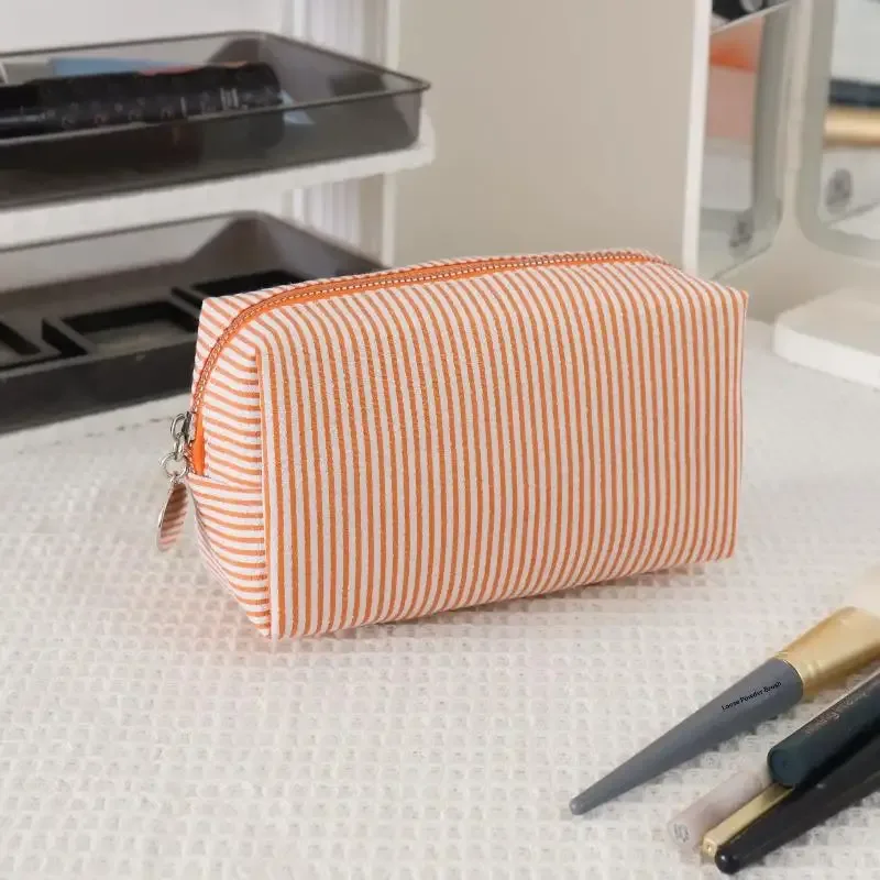 sac à cosmétiques à rayures simples et frais, trousse de maquillage de grande capacité, trousse à crayons, sacs de toilette de voyage, pochette de rangement de toilette