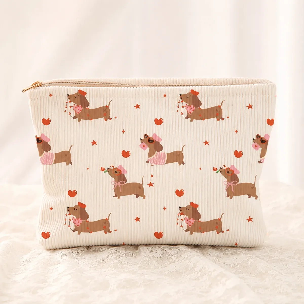 sac à cosmétiques en velours côtelé pour femmes et filles, grande pochette à fermeture éclair pour maquillage, organisateur de toilette de voyage, trousse à crayons
