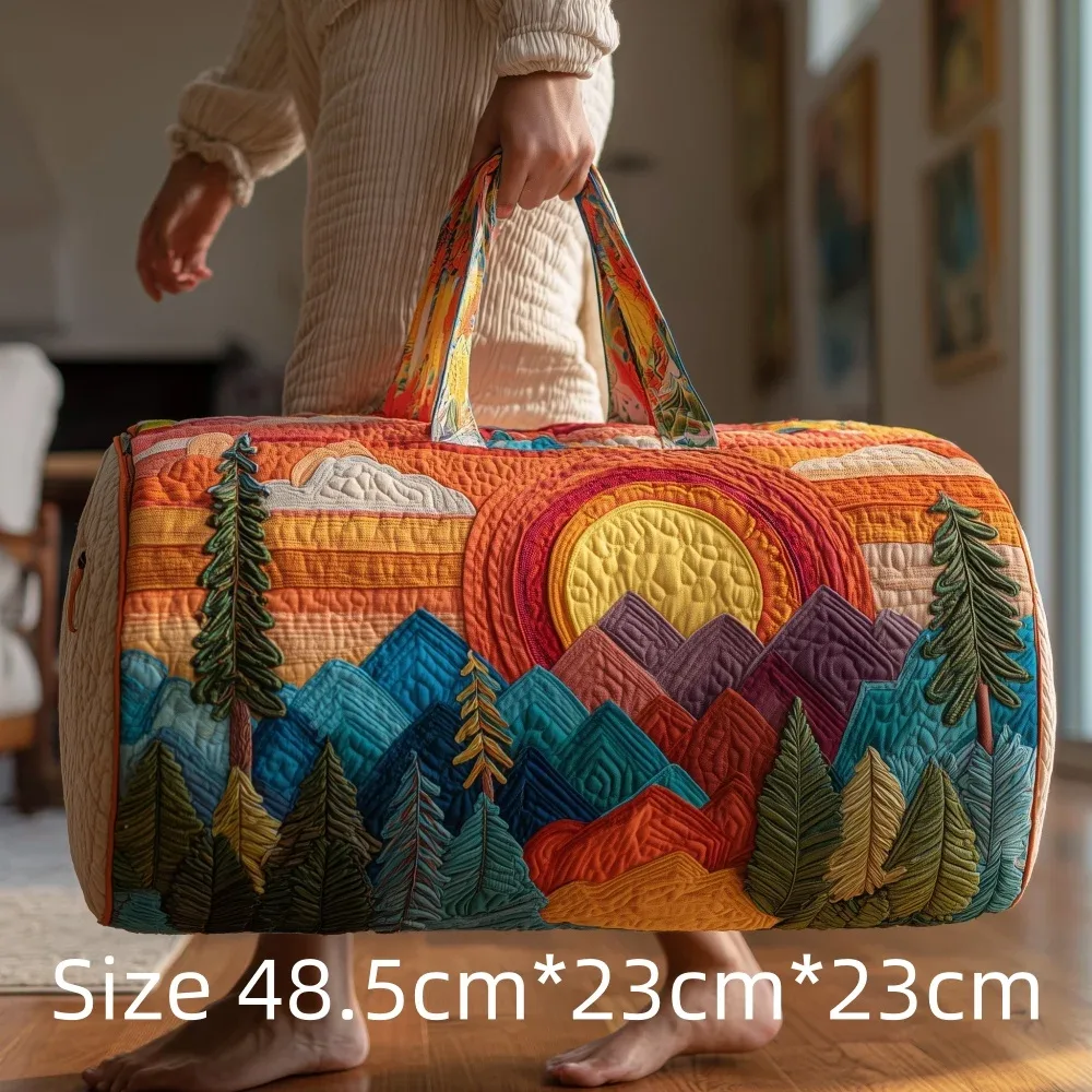 sac de voyage matelassé imprimé en 3d, fourre-tout de week-end, sac de sport, sac à main, motif cabane en montagne et forêt d'automne, paysage naturel vintage, pour femmes et hommes