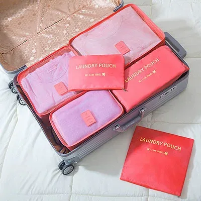 sacs de rangement de voyage, valise, emballage, étuis de rangement, bagages, vêtements, chaussures, sac en poudre bien rangé, grand ensemble de 6 pièces
