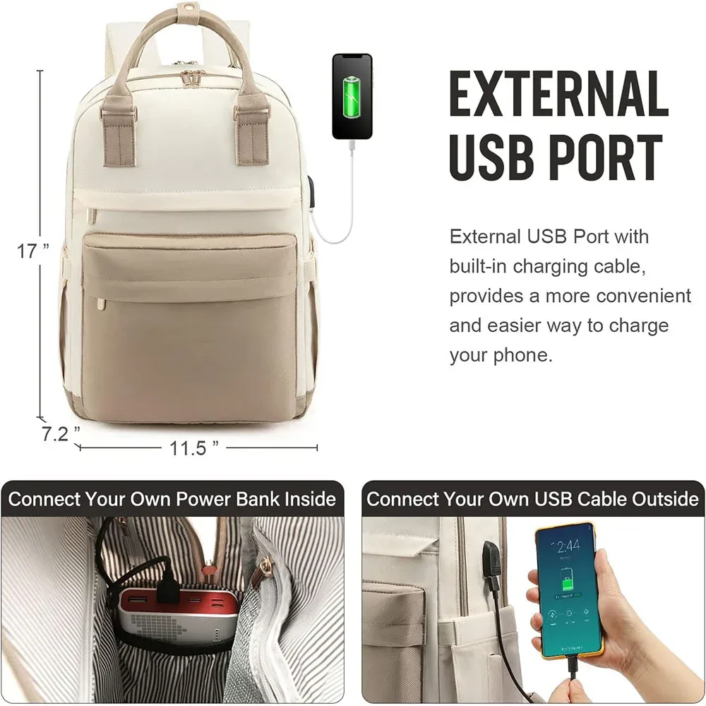 sac à dos pour ordinateur portable de 15,6 pouces pour femmes, avec port usb, grande capacité, sac de voyage étanche, sac à dos vintage