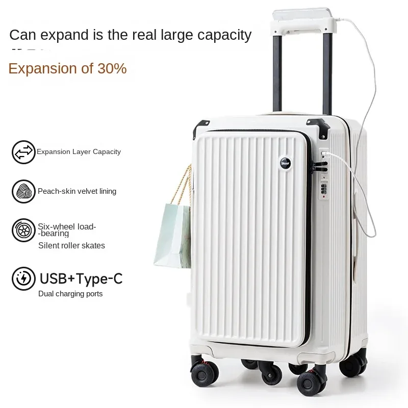 valise de voyage en pc anti-explosion avec fermeture éclair, 20-30 pouces, avec 5 roues auxiliaires, valise cabine à code 20 pouces, trolley