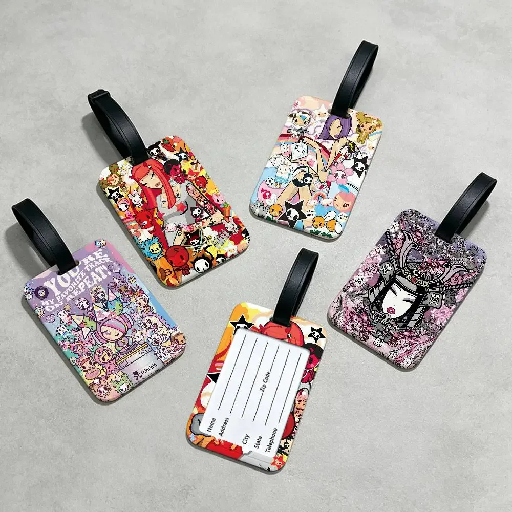 étiquette de bagage anti-perte en pvc durable, avec carte d'information, légère, pour identification des bagages, inspirée de l'anime japonais t-tokidoki