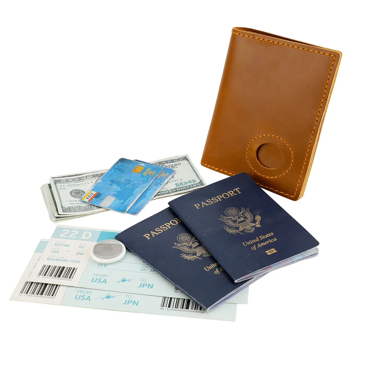 crazy horse – portefeuilles de suivi en cuir, porte-passeport, couverture de passeport pliable en cuir véritable avec fente airtag, indispensable pour le voyage