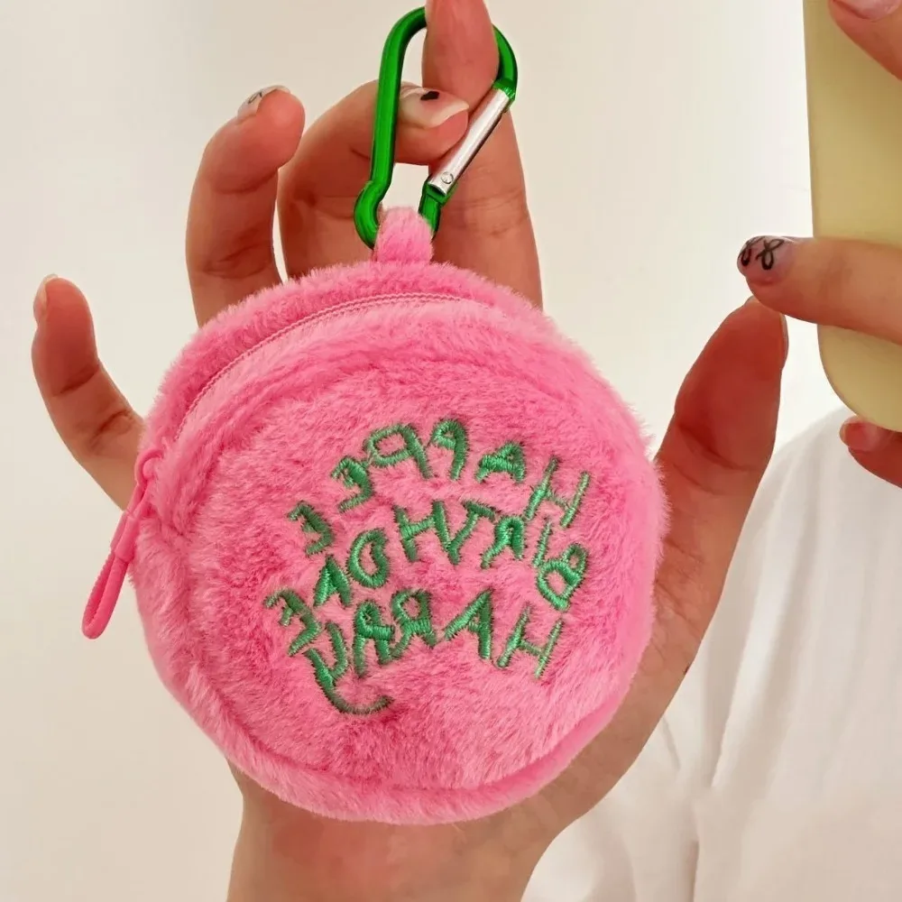 portefeuille portable en peluche rose à pois, mini porte-monnaie, organisateur de câbles d'écouteurs, pochette de rangement en forme de gâteau