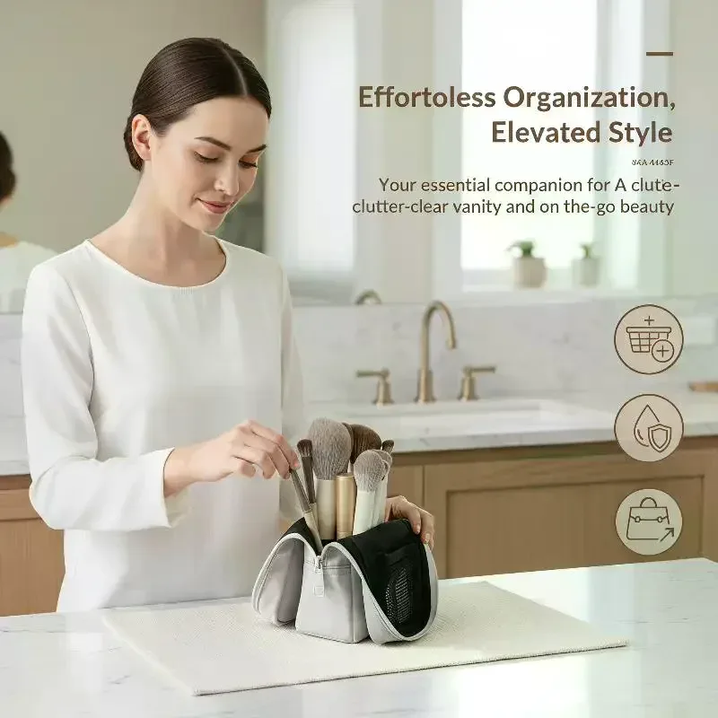 pochette cosmétique imperméable à double fermeture éclair, sac de rangement léger pour pinceaux de maquillage pour femmes, voyage d'affaires