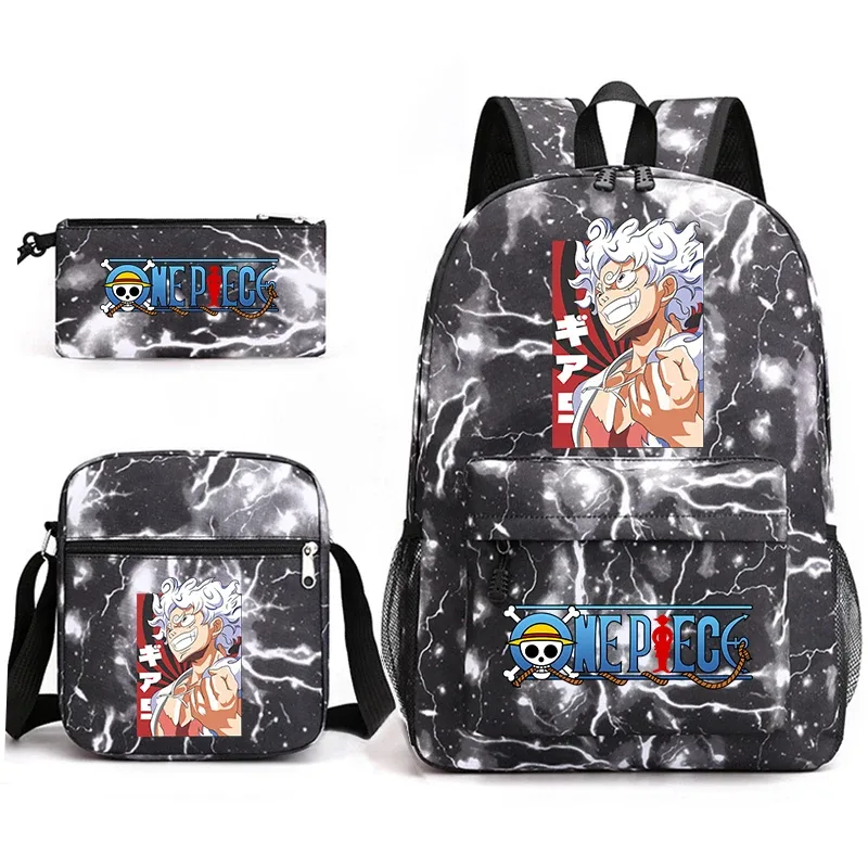 ensemble de sacs à dos d'école imprimés one piece luffy, 3 en 1, sac à bandoulière, trousse à crayons pour garçons, filles, enfants