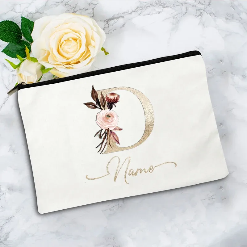 pochette à cosmétiques personnalisée avec nom, motif floral vintage, cadeau élégant pour femmes, demoiselles d'honneur, anniversaire, organisateur de maquillage