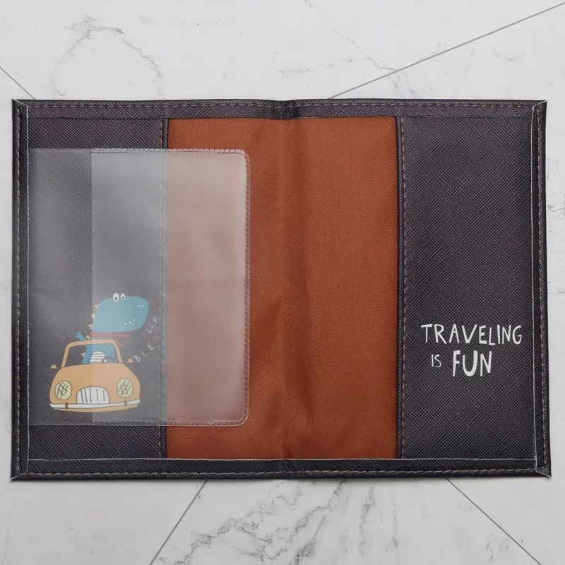 porte-passeport imprimé dinosaure de dessin animé, couverture de passeport étanche en cuir pu, porte-carte d'identité, portefeuille de passeport, accessoires de voyage