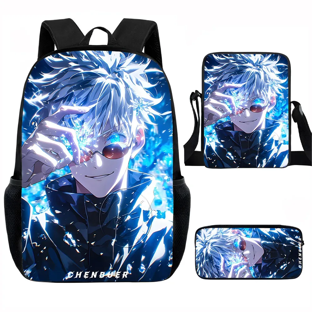 j-jujutsu kaisen 3 pièces ensemble sac à dos 40 cm/15.7 pouces sacs d'école sac à bandoulière trousse à crayons sac de livre d'ordinateur pour garçons filles meilleur cadeau
