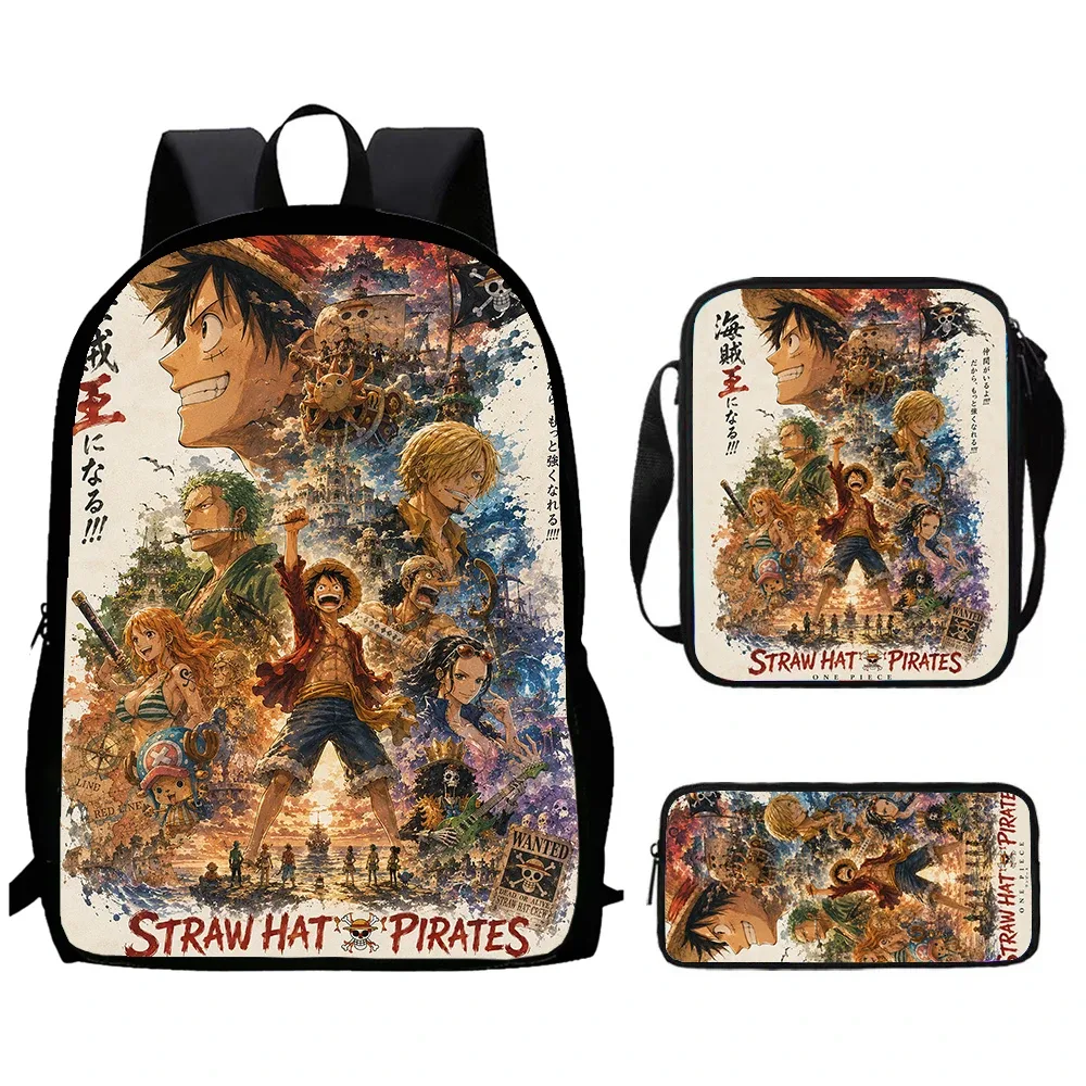 sac à dos scolaire one piece 15 pouces, 3 pièces, léger et durable, avec sac bandoulière et trousse à crayons pour garçons et filles de 6 à 10 ans