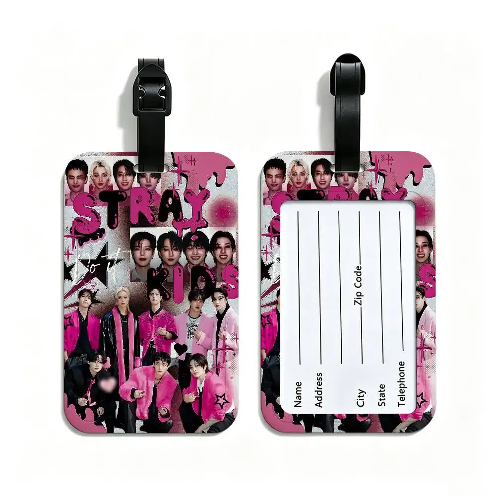 étiquette de bagage en pvc populaire kpop s-stray k-kids avec carte d'information, étiquette anti-perte pour valise, sac à dos, accessoire de voyage