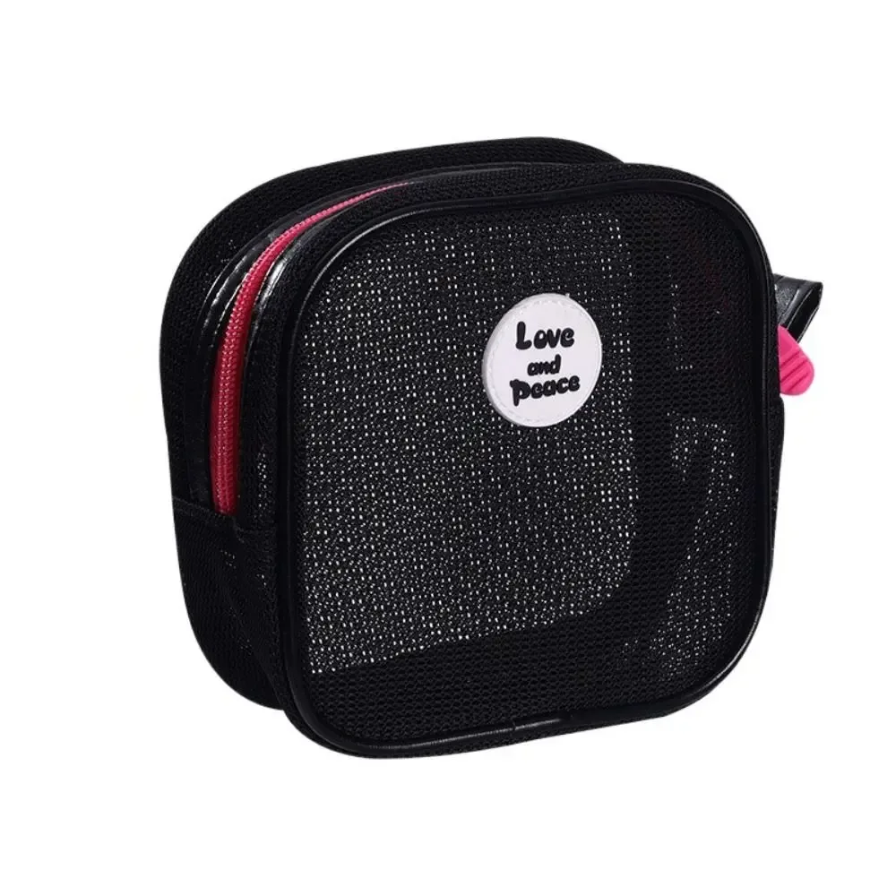trousse de maquillage carrée portable en maille transparente avec fermeture éclair, sac cosmétique visible, trousse de toilette, porte-monnaie, sac de rangement pour articles de toilette, idéal pour les vacances