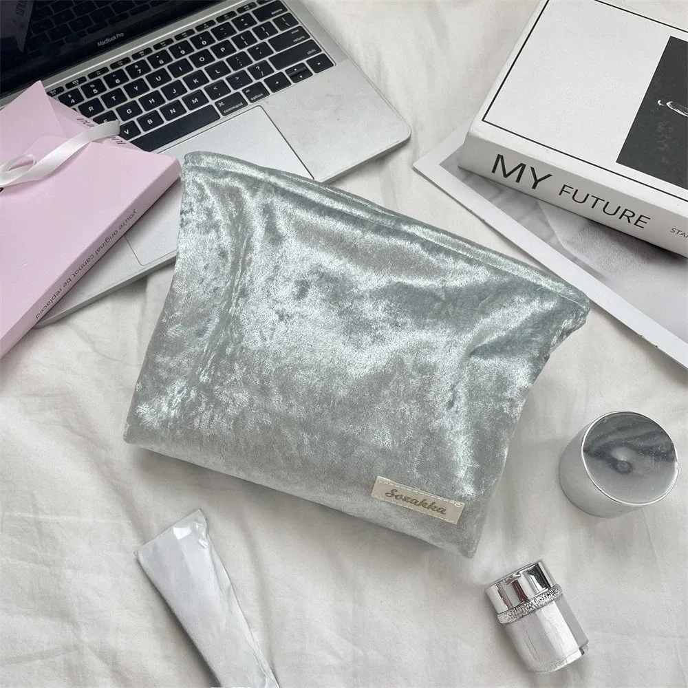 sac à cosmétiques en velours de grande capacité pour femmes, organisateur de produits de toilette, sac de maquillage à fermeture éclair, pochette de voyage, sac de rangement de cosmétiques pour filles