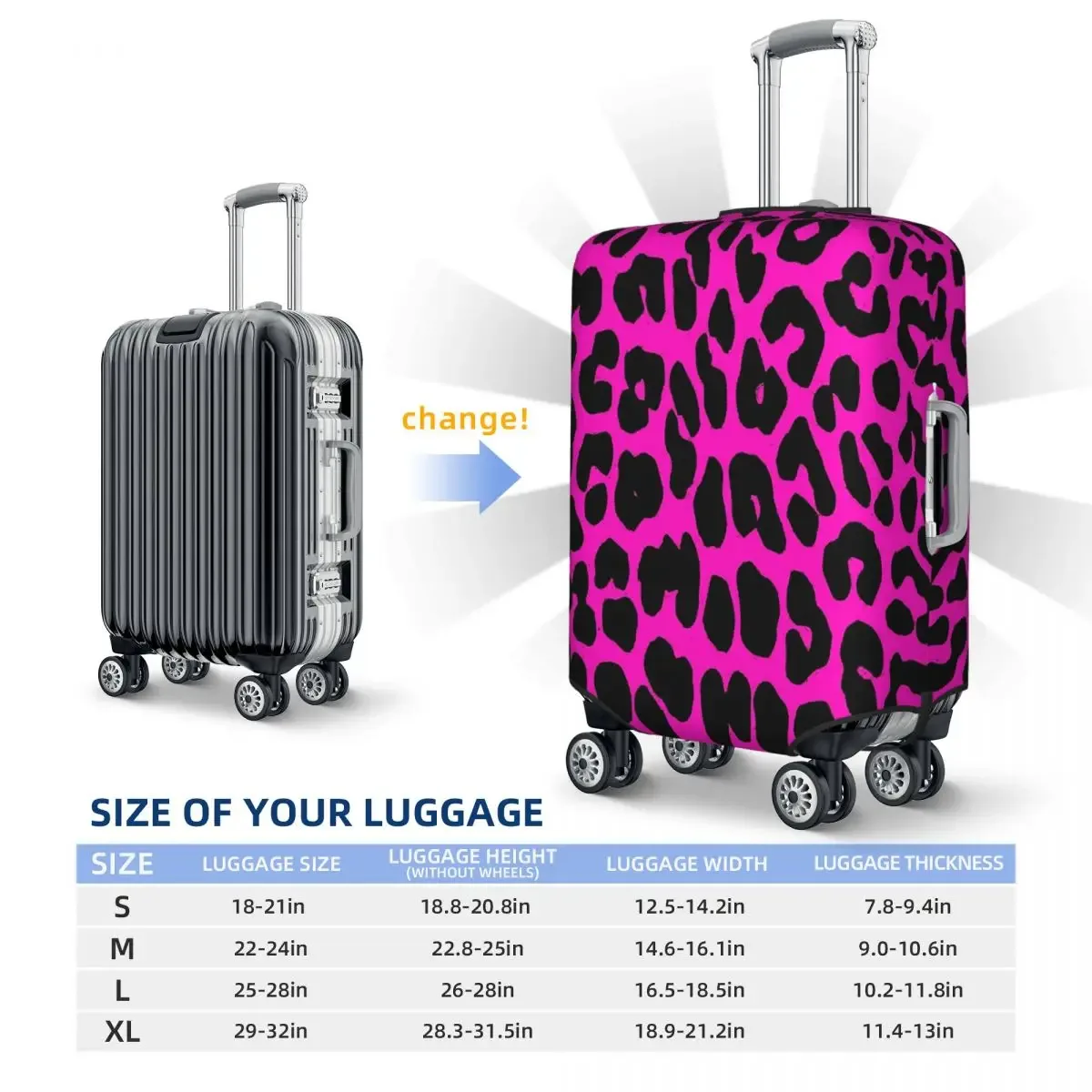 housse de protection pour valise à motif léopard (rose), housse de protection élastique pour bagages de voyage pour 18 à 32 pouces