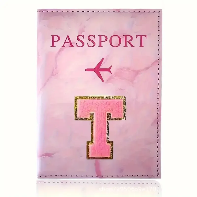 porte-passeport en cuir pu rose avec étiquette brodée, étui pour billets et cartes de crédit, accessoires de voyage