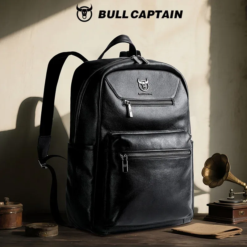 bullcaptain hommes sac à dos en cuir véritable sacoche porte-documents bureau décontracté voyage ordinateur portable bureau affaires sport épaule sac à dos