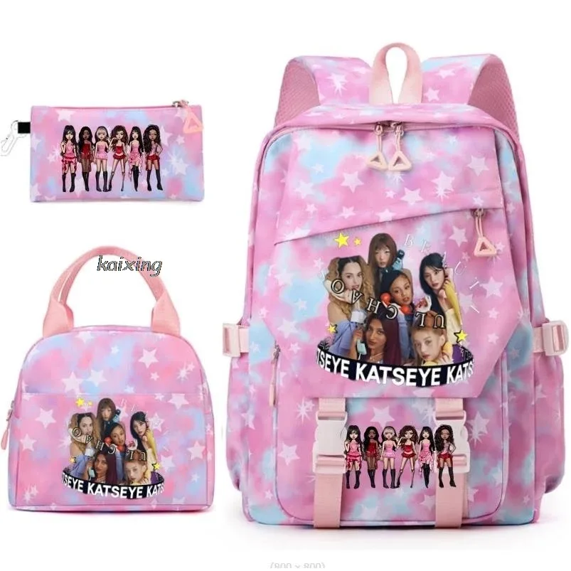 nouveaux sacs à dos katseye à imprimé amusant, 3 pièces/ensemble, sac d'école pour étudiants, sac de voyage pour adolescents, filles et garçons, sacs à lunch, sac à dos