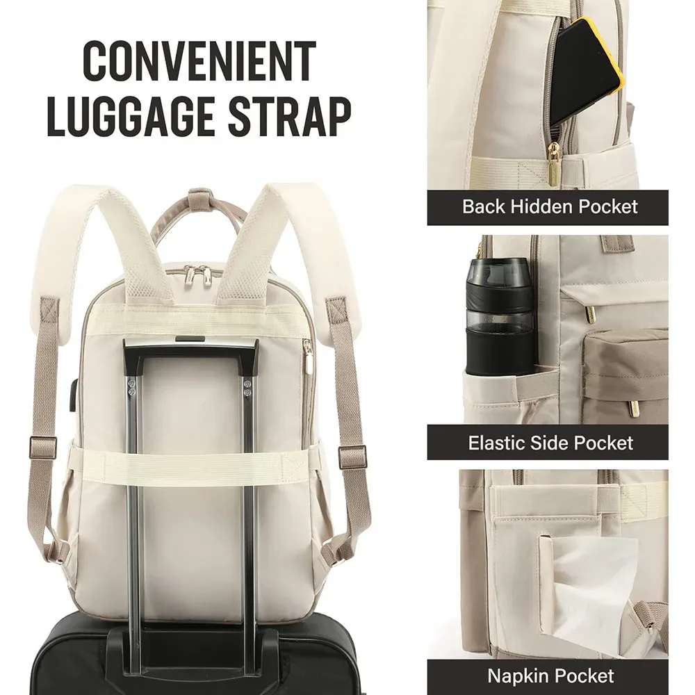 sac à dos pour ordinateur portable de 15,6 pouces pour femmes, avec port usb, grande capacité, sac de voyage étanche, sac à dos vintage