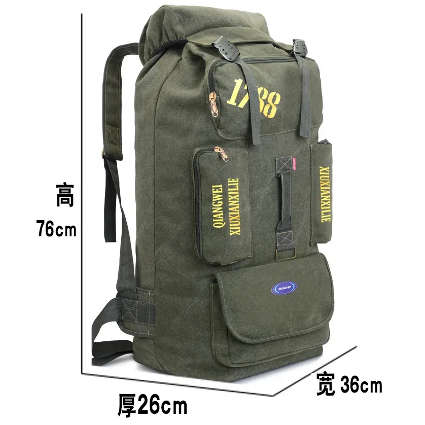 sac à dos en toile grande capacité 100l, sac à dos de voyage, de camping, de plein air, à double bandoulière, respirant, résistant à l'usure, style streetwear, unisexe