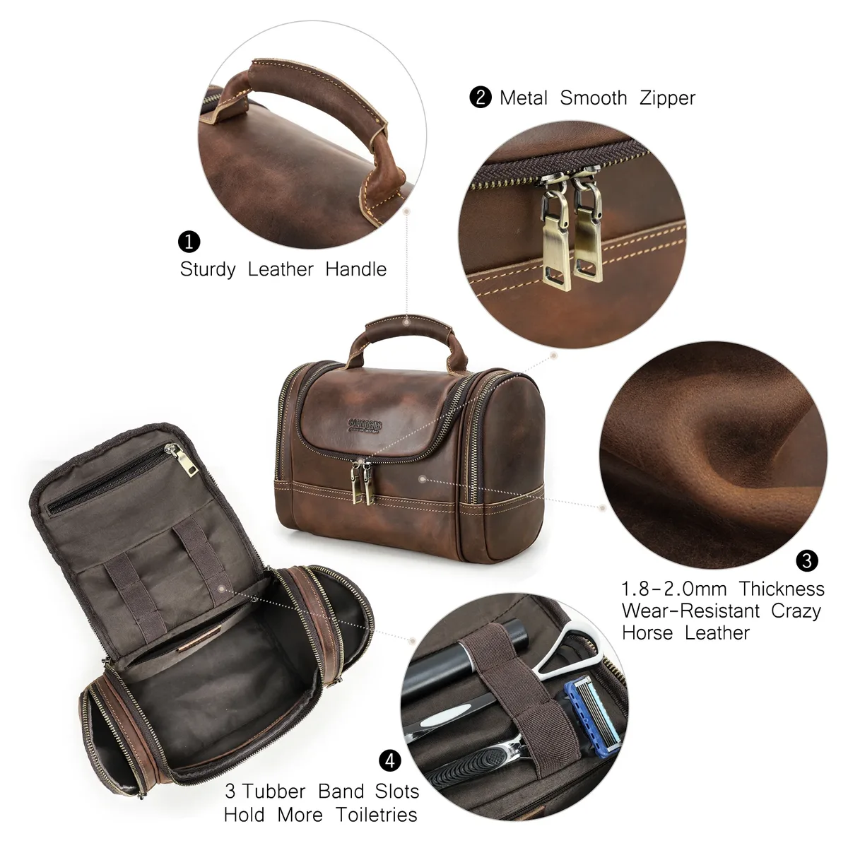 hommes en cuir véritable voyage affaires toilette rasage sac femmes rétro cosmétique lavage douche organisateur sac à main grande capacité