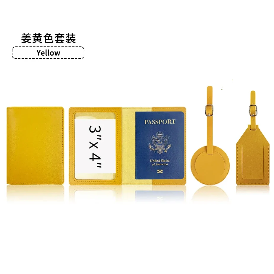 couverture de passeport de voyage avec nom personnalisé, étiquette ronde pour bagages, étiquette de valise personnalisée avec sac d'étiquette d'air, cuir pu, cadeau de luxe, livraison directe