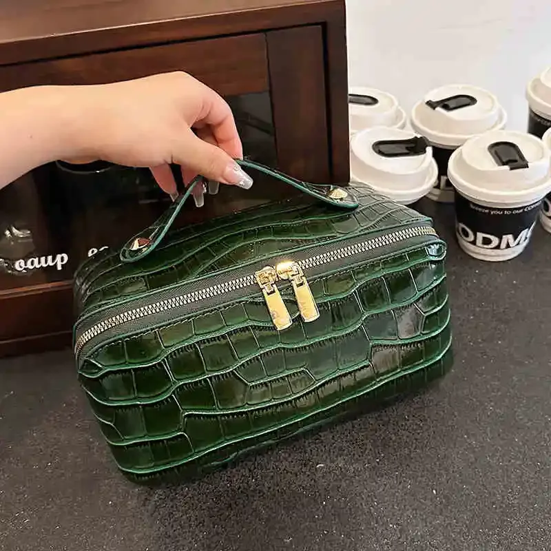 sac de maquillage en cuir pu haut de gamme pour femmes, nouveau modèle de pierre, sac à main portable léger de luxe, sac de rangement de maquillage de voyage de grande capacité