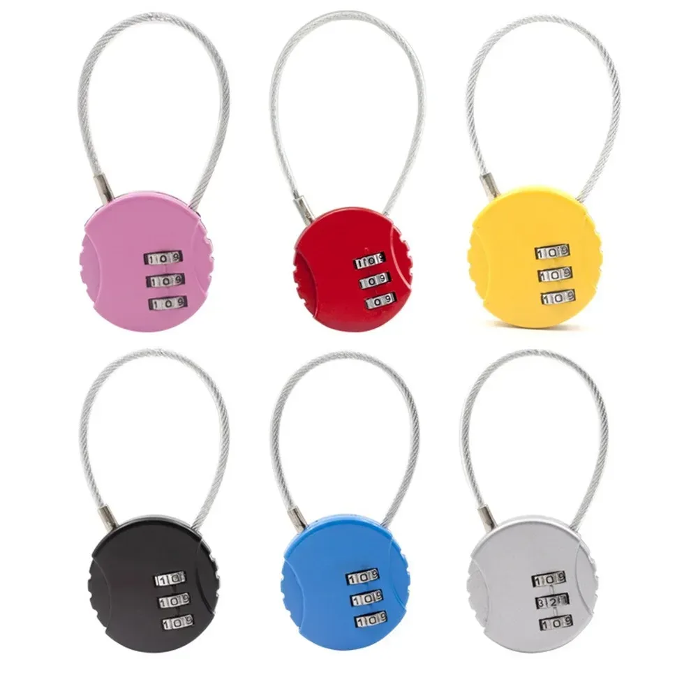 Serrure à combinaison ronde en câble métallique d'acier, pour bagages, sacs, sacs à dos, étuis à poignées, Mini cadenas à combinaison à trois chiffres