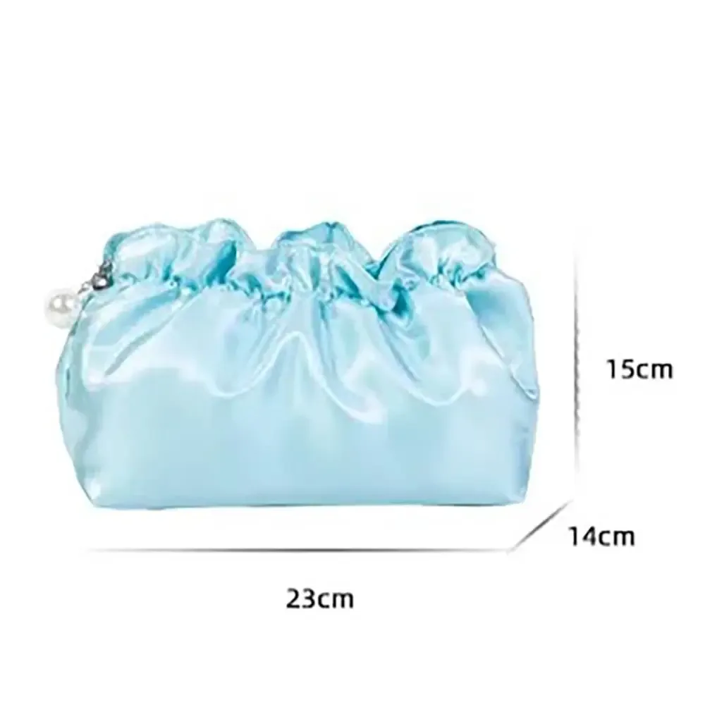 pochette de maquillage en polyester doux, forme nuage, fermeture à cordon, pochette cosmétique, surface brillante, grande capacité, organisateur de voyage