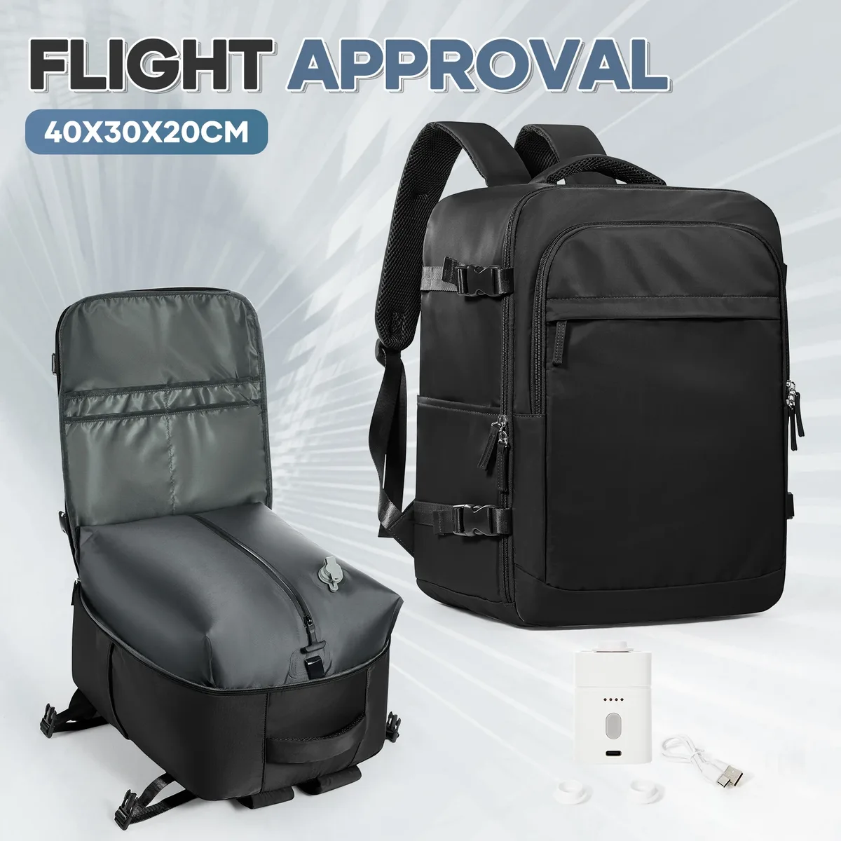 Sac à dos sous vide, sac à dos de voyage pour cabine d'avion 45 x 36 x 20 pour bagages à main Easyjet, sac de voyage pour ordinateur portable pour hommes et femmes