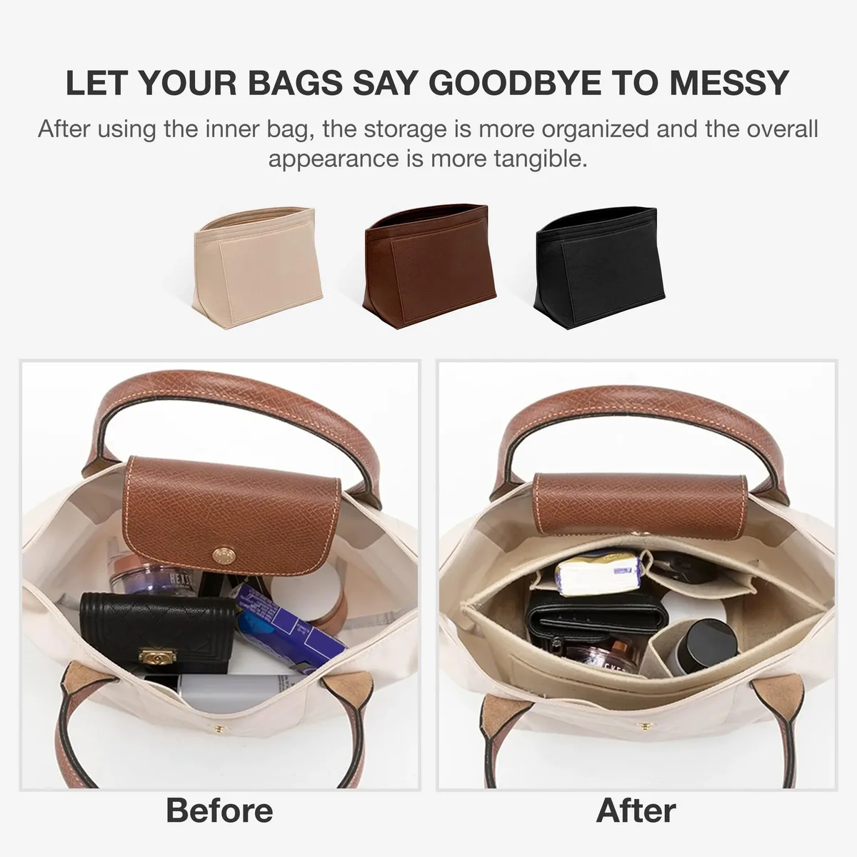 sac d'insertion en feutre pour sac à main longchamp, organisateur de sac en tissu feutré, support de maquillage, sac de voyage portable