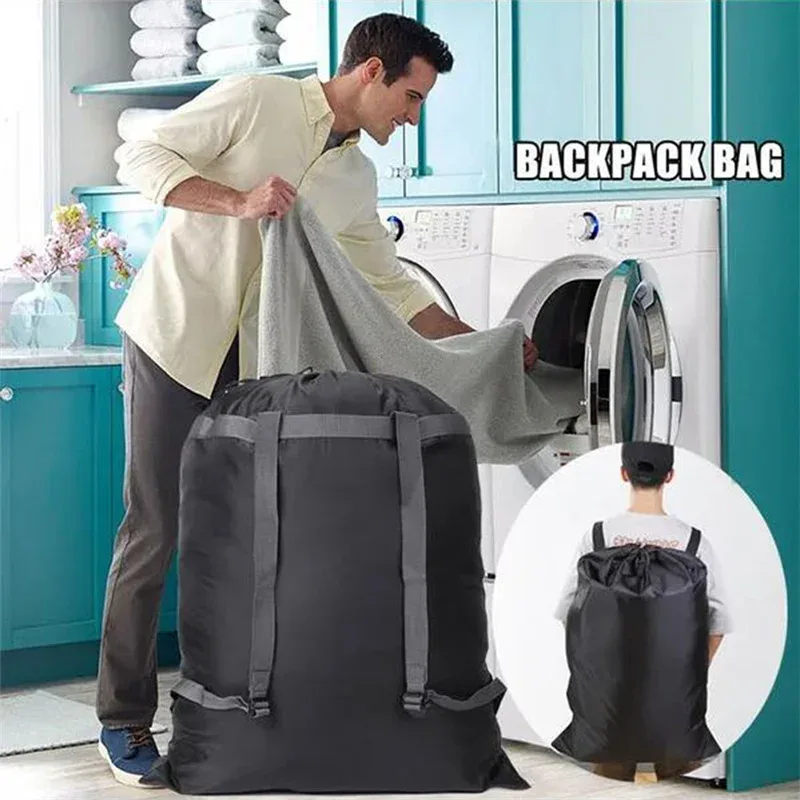 Sac à dos imperméable et robuste pour la lessive, grand sac de rangement pliable en polyester pour vêtements, idéal pour le camping, les voyages et les résidences universitaires.