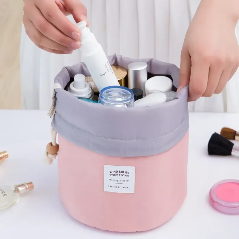 sac à cosmétiques rond étanche pour femmes, sac de maquillage de voyage, organisateur de maquillage, rangement féminin, trousse de toilette, boîte pour dames