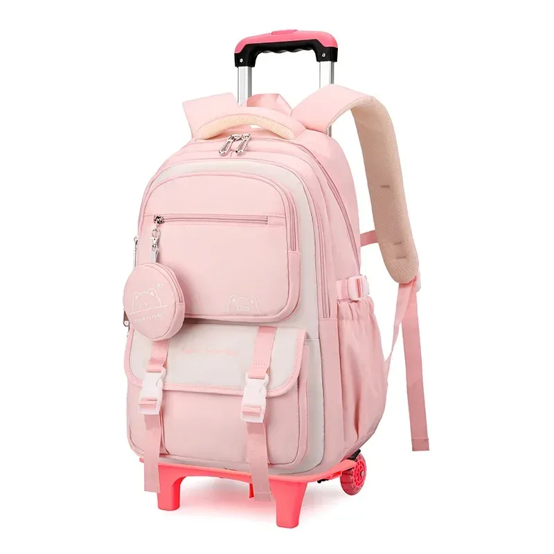 sacs à dos roulants coréens pour filles, sac à dos d'école à roulettes pour filles, sac à dos de bagages sur roulettes pour enfants, sacs d'école à roulettes
