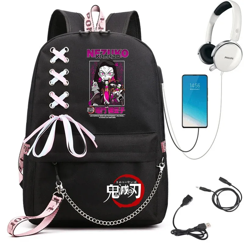 sac à dos imprimé demon slayer anime pour filles, sac à dos d'école décontracté, sac à dos de voyage léger pour adolescents