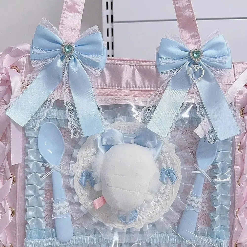 1/2pcs kit de nœuds en ruban à faire soi-même, double couche, avec pendentif en forme de cœur, clip diamant, breloque de sac à dos lolita, cœur scintillant
