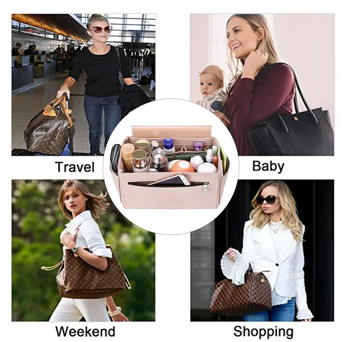 organisateur de maquillage, sac à main en tissu feutré, sac d'insertion, sac à main intérieur de voyage, sacs à cosmétiques portables adaptés à speedy neverfull