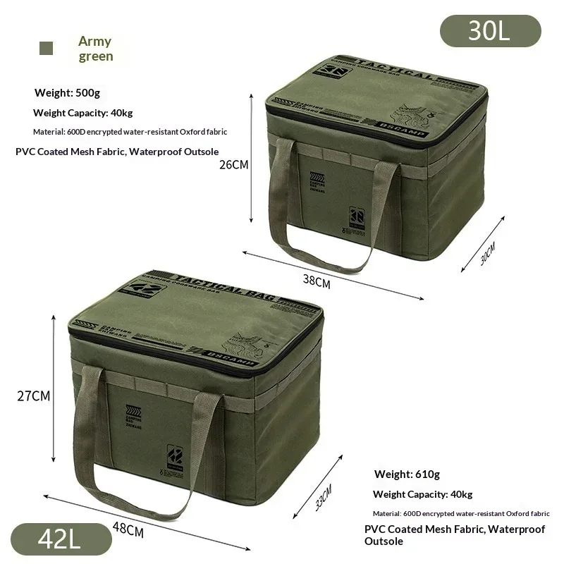 sac de rangement tactique pour le camping 30-42l - boîte pliable isolée pour pique-nique, vaisselle et équipement de terrain, imperméable