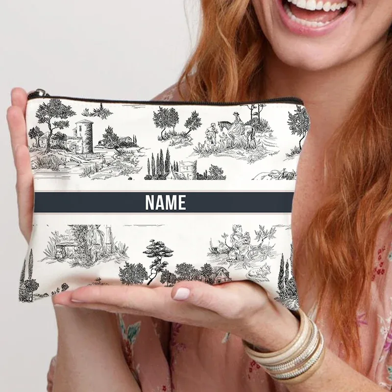 trousse de maquillage personnalisée pour femmes, cadeau pour enseignant(e) scolaire, trousse à crayons personnalisée, trousse à cosmétiques magnifique avec nom pour femme