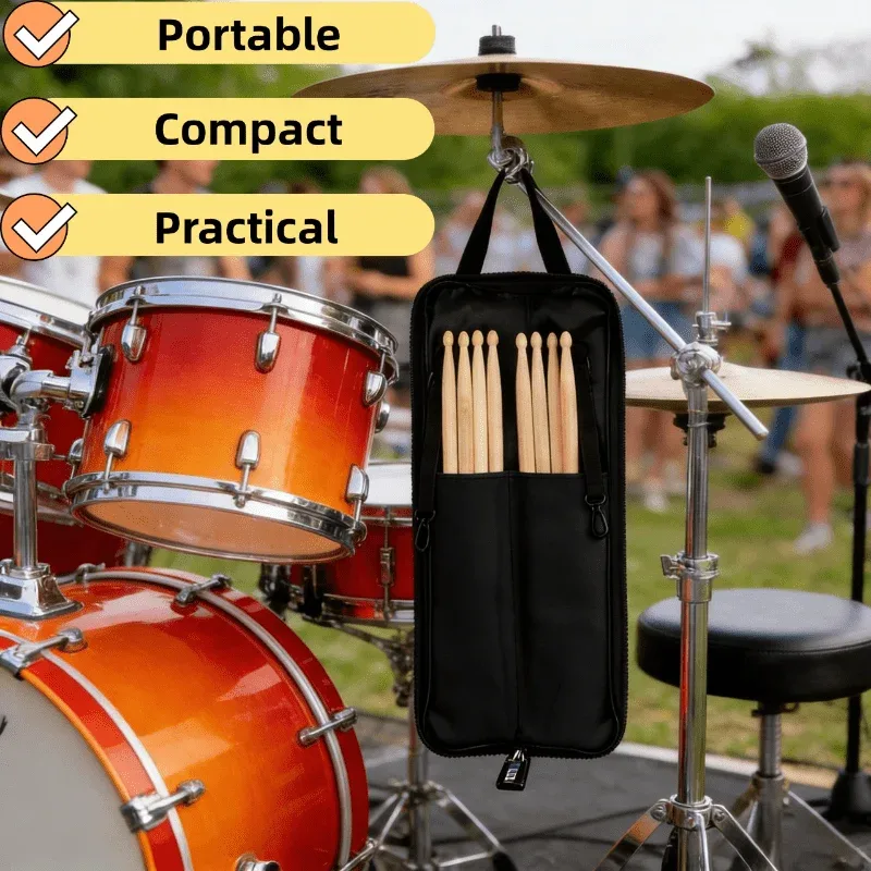 sac de rangement portable pour baguettes de batterie en tissu oxford, avec sangle d'épaule réglable, léger et facile à transporter pour les instruments de percussion