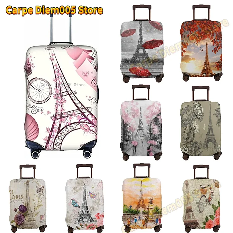 juste de valise de voyage tour eiffel paris avec fleurs roses, housse de protection des bagages, convient aux 