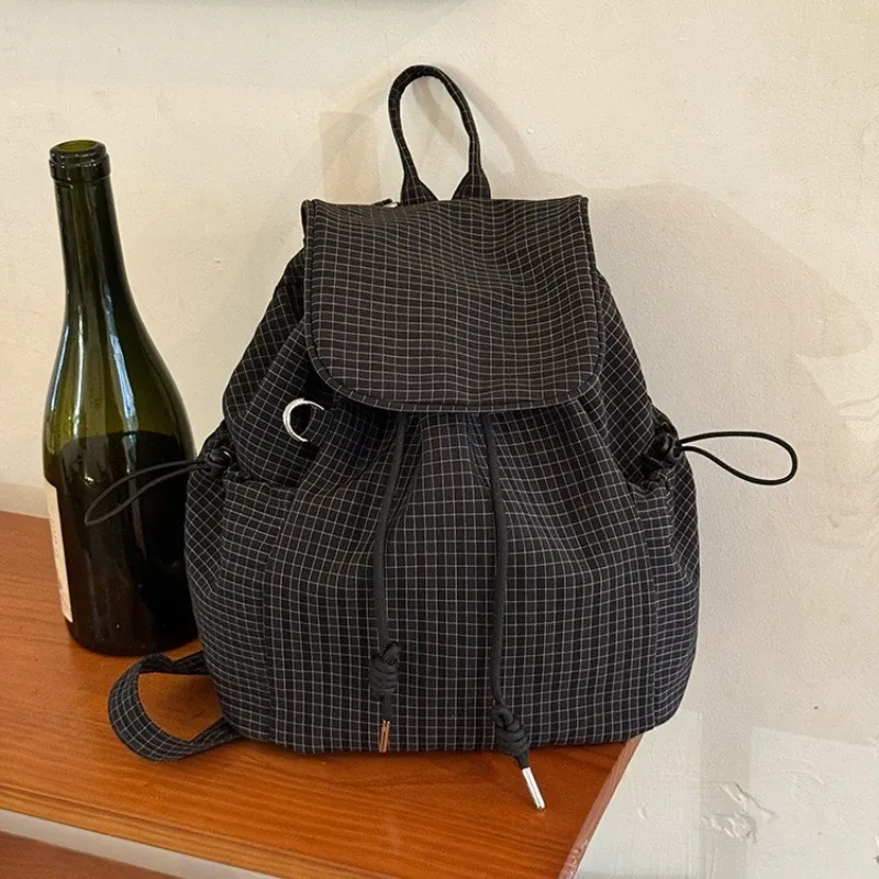 sac à dos à rabat à cordon de serrage à carreaux, sac à dos léger et décontracté, sac à dos pliable pour filles, pour les voyages, le shopping, le rangement quotidien, sac à livres