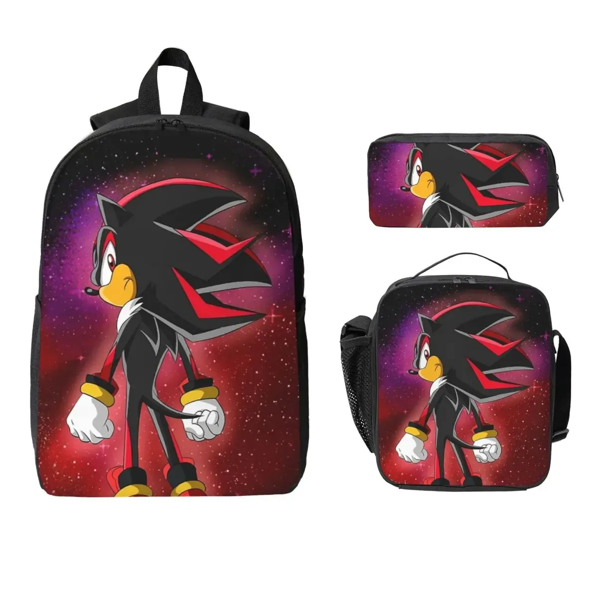 sac à dos shadow the hedgehog pour garçons et filles, sac d'école, sacs à bandoulière pour ordinateur, sac à déjeuner isotherme 3ps, trousse à crayons