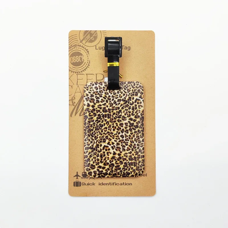étiquette de bagage imprimé léopard pour hommes et femmes, étiquette de bagage de voyage, porte-adresse d'identification de valise, bagages d'embarquement portables