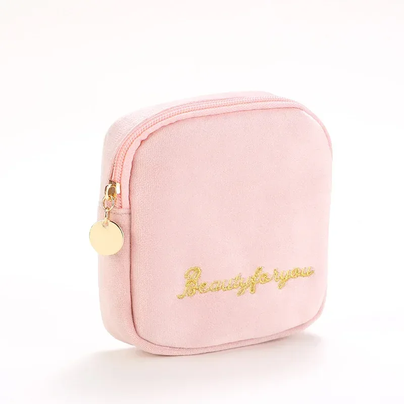 trousse de maquillage en peluche, trousse à cosmétiques pour femmes, grande trousse de toilette de voyage de couleur unie à fermeture éclair, pochette de lavage de beauté