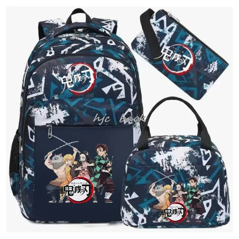 lot de 3 sacs à dos kamado nezuko demon slayer camouflage avec sac à déjeuner pour adolescents, sacs d'école pour étudiants, ensemble de voyage décontracté