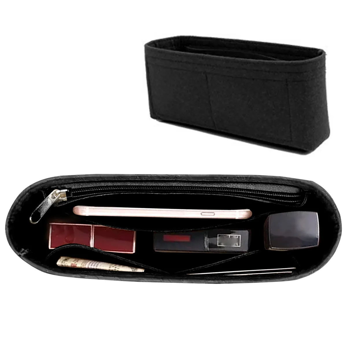 insert organisateur de sac à main en feutre avec fermeture éclair – pochette intérieure pour sacs à bandoulière, sacs à main et fourre-tout, sac de rangement pour femmes, 3 tailles