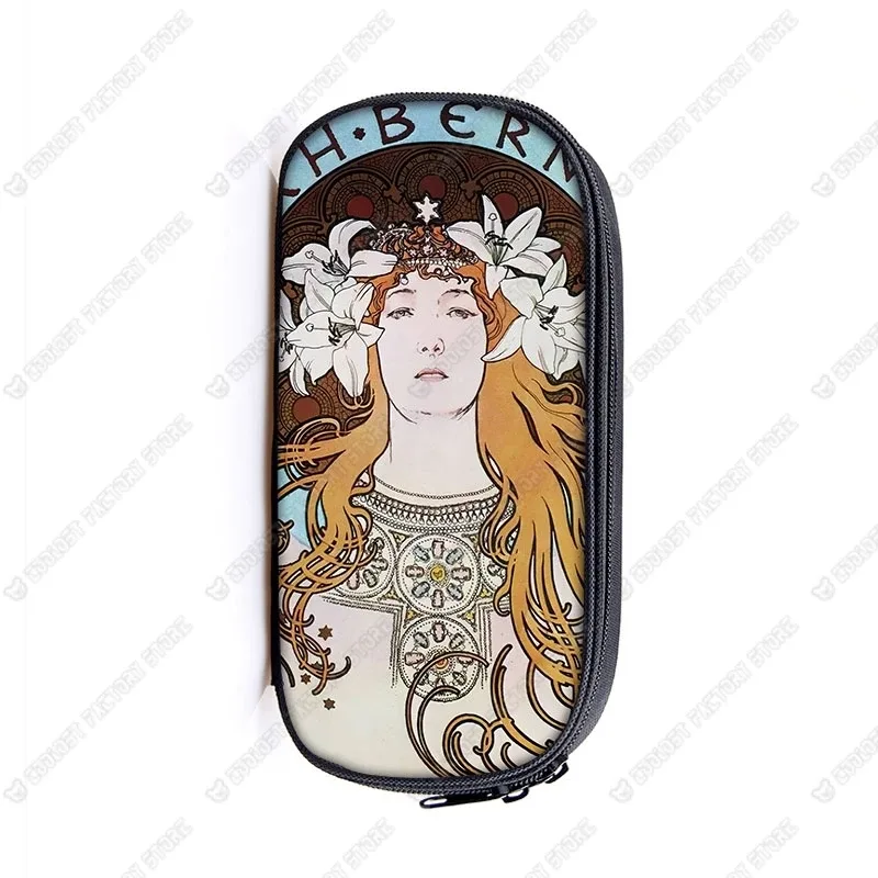trousse de maquillage imprimée par alphonse mucha, trousse de maquillage pour femme, trousse de maquillage pour adolescent, étuis à crayons, étuis à cosmétiques